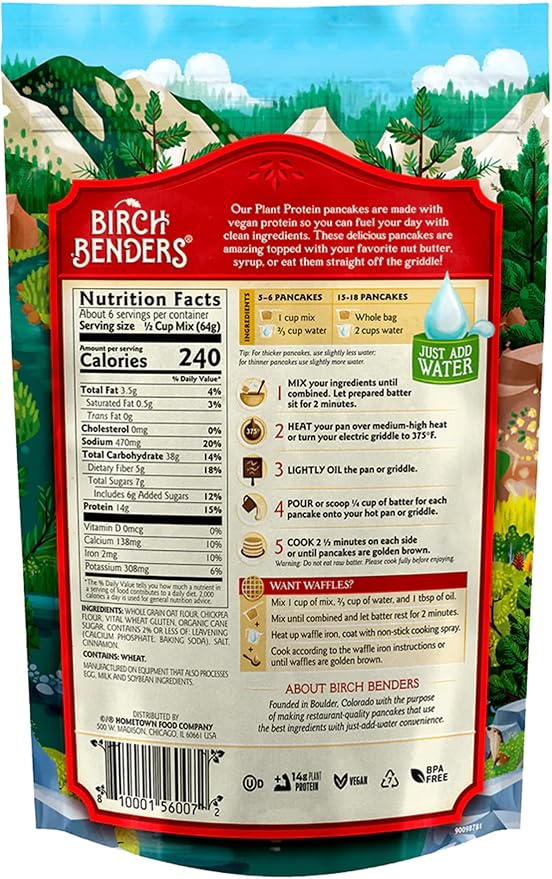 Birch Benders Pancake &amp Waffle Plant Protein 14 Oz (Pack of 6)