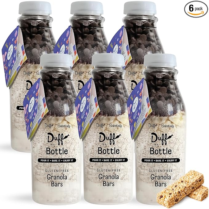 Baketivity Chocolate Granola Mix Duff in a Bottle Granola Bar Baking Kit for Kids and Adults Premeasured Ingredients like Oats Banana Chips Vanilla Sugar Unsweetened Coconut and Chocolate Chips 6 Pack