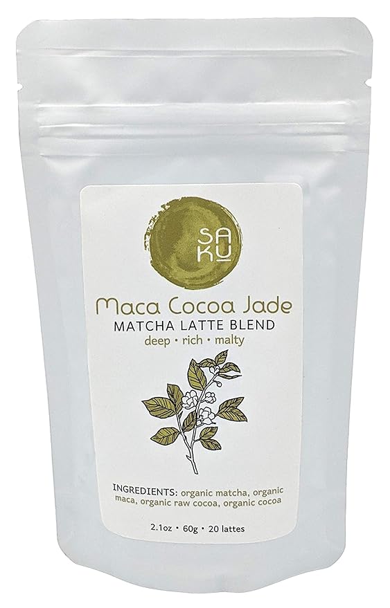 SAKU Tea Maca Cocoa Jade Matcha Latte Blend Super Food Latte 2.1 oz Bag