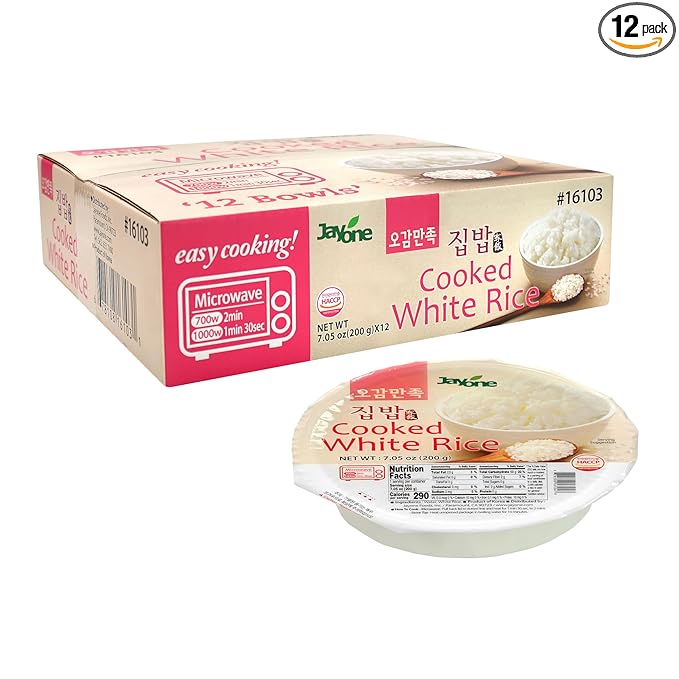 Jayone Instant Cooked Rice Pantry Staple Bap Sticky Microwavable Shelf Stable Asian Bap Product of Korea 7.05 oz (Pack of 12 / White Rice)