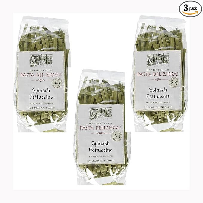 Pasta Deliziosa! Handcrafted Pasta Spinach Fettucine 12 Ounce – 3 Pack