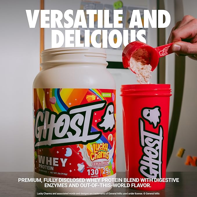 GHOST Whey Protein Powder Lucky Charms Cereal Milk - 2LB 25G of Protein - Whey Protein Isolate &amp Concentrate Blend - Post Workout Fitness &amp Nutrition Shakes Smoothies &amp Baking - Soy &am