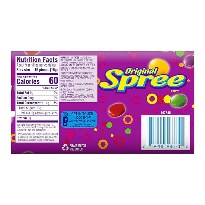 Wonka Spree Original Hard Candy 5 Ounce Theater Candy Boxes (Pack of 12)