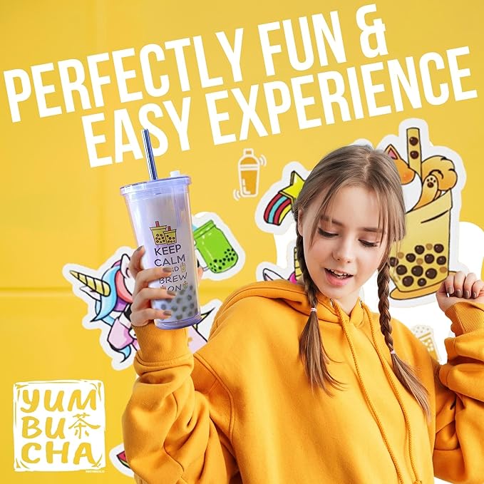 YUMBUCHA Instant Boba Making Kit - A Complete Set for Boba Tea Lovers - 30 Drinks Reusable Cup &amp Straw Tapioca Pearls and Loose Leaf Teabags - Rose Oolong Jasmine Green Classic Black