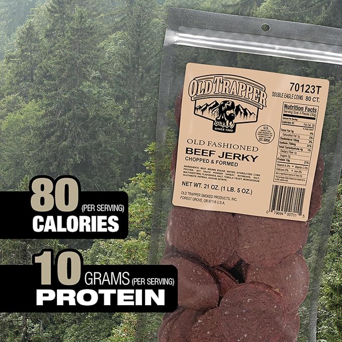 Old Trapper Double Eagle Beef Jerky Old-Fashioned Flavor 21 Ounce Package Delicious Jerky Snacks 10 Grams of Protein and 80 Calories per Serving (Pack of One)