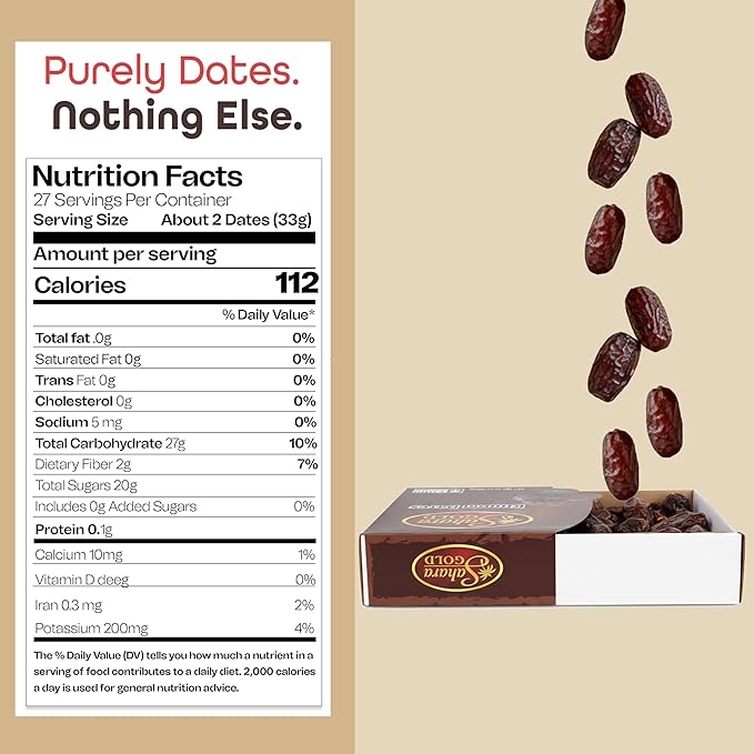 Sahara Gold Khudri Dates from Saudi Arabia | Gluten-Free &amp Non GMO | Naturally Dried Whole Dates | No Sugar Added | Mildly Sweet High Fiber Dried Fruit For Ramadan Snacking Baking 32 oz (907g)