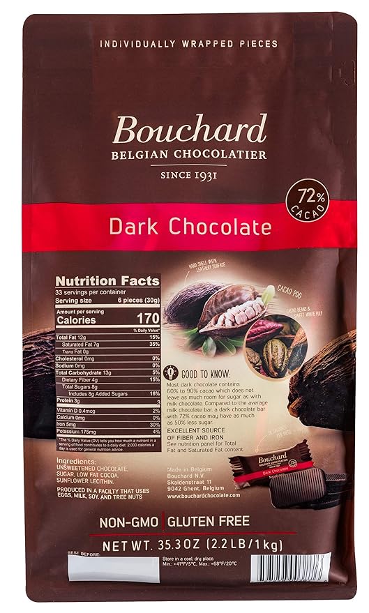 Bouchard Belgian Dark Chocolate Gluten-Free 72% Cacao (35.3 OZ / 2.2 LB)