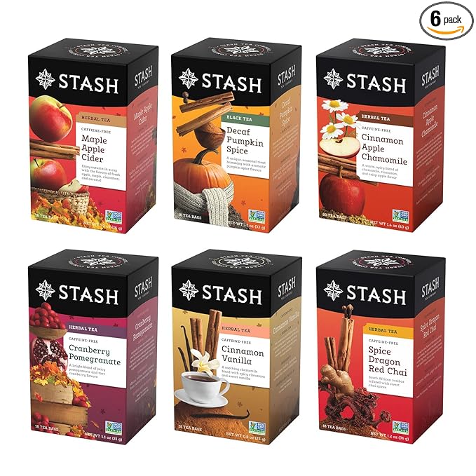 Stash Tea Fall for Autumn 6 Flavor Tea Sampler 6 Boxes With 20 Tea Bags Each (120 Tea Bags Total)
