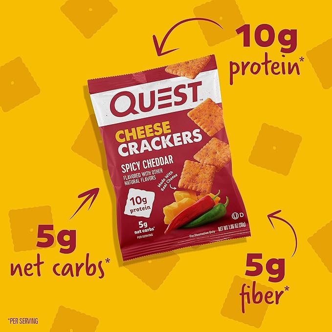 Quest Lemon Cake Protein Bars 12 Count and Cheese Crackers Spicy Cheddar Blast 12 Count