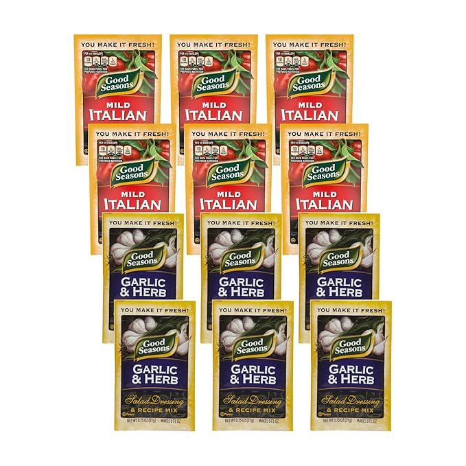 Good Seasons Garlic &amp Herb Dressing &amp Recipe Mix (6 CT) + Mild Italian Dressing and Recipe Mix (6 CT) (Variety Pack)