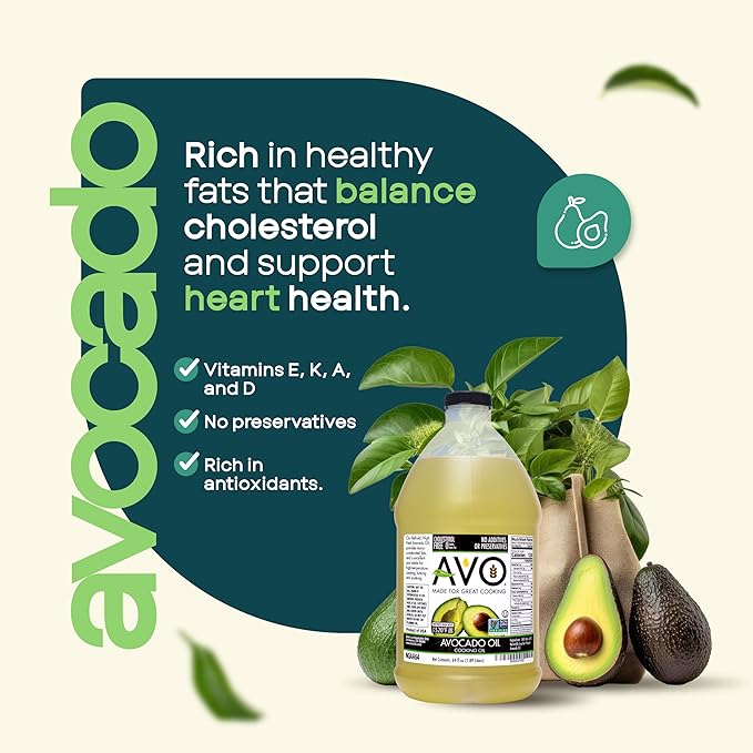 AVO Bulk Avocado Oil for Cooking Half Gallon (64 fl oz) Non-GMO Certified No Preservatives High Smoke Point 500°F Neutral Flavor Gluten-Free Plant-Based OU Kosher
