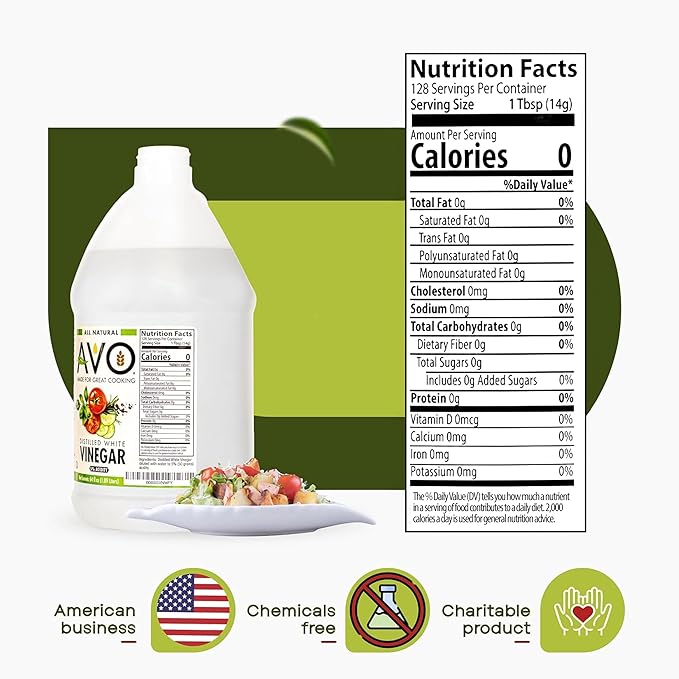 AVO Distilled White Vinegar 1 Gallon (128 oz) - 5% Acidity Pure Natural White Vinegar Gallon