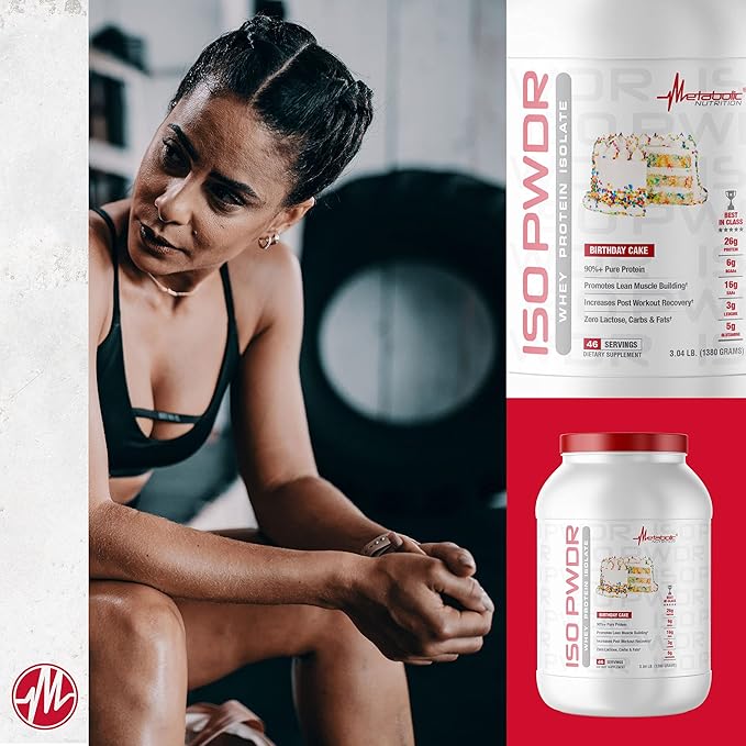 Metabolic Nutrition Whey Protein Isolate ISO PWDR Birthday Cake 3.04lb 23 Servings 26g Protein Fast Digesting Zero Carbs Delicious Flavor Very Low Carbs &amp Fat Zero Lactose