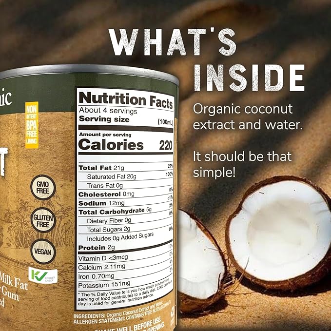 Organic Coconut Cream – NO GUAR GUM Unsweetened 20–22% Fat 13.5 oz (12-Pack) | Nature’s Greatest Foods