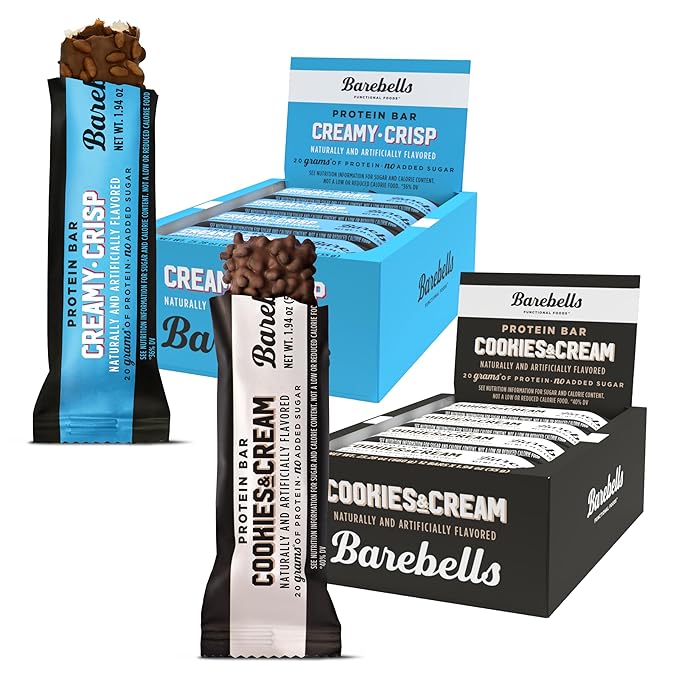 Barebells Cookies &amp Cream Creamy Crisp Bundle - 24 Count 20g High Protein Treats - Chocolate Nutrition Bar with 1g Total Sugars - On-The-Go Breakfast or Post-Workout