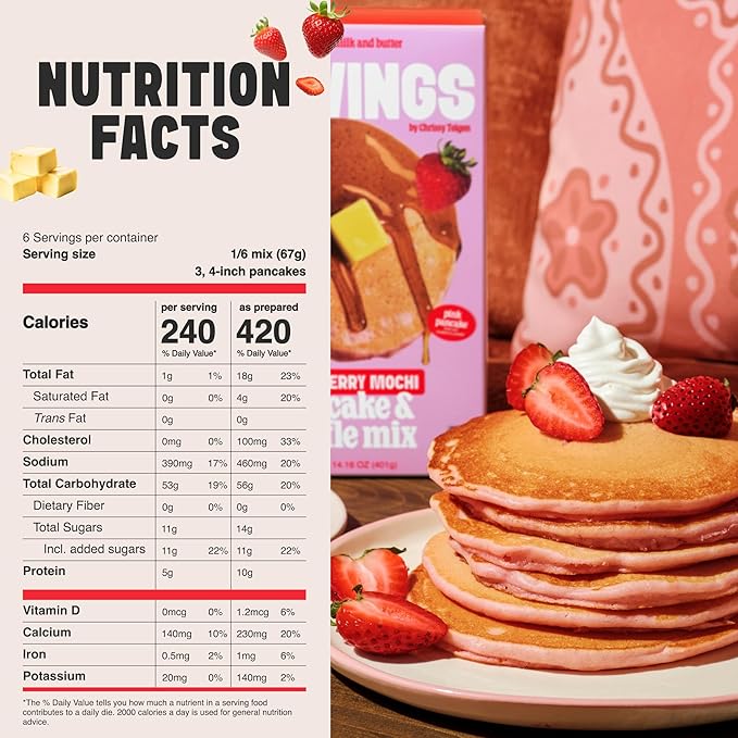 Cravings by Chrissy Teigen Gluten Free Pancake and Waffle Mix Strawberry Mochi Pancakes &amp Waffles Add Eggs Milk &amp Oil Makes 18 Pancakes (Pack of 3)