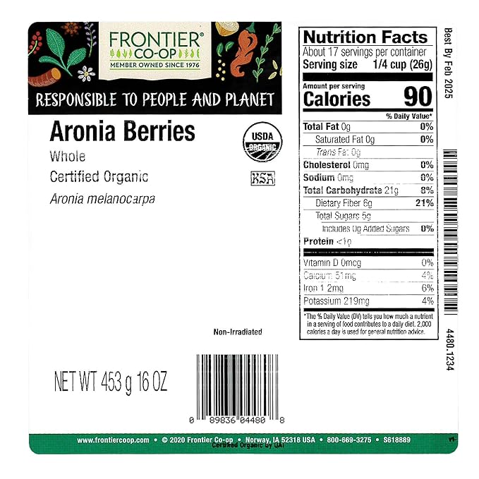 Frontier Co-op Organic Whole Aronia Berries 1lb