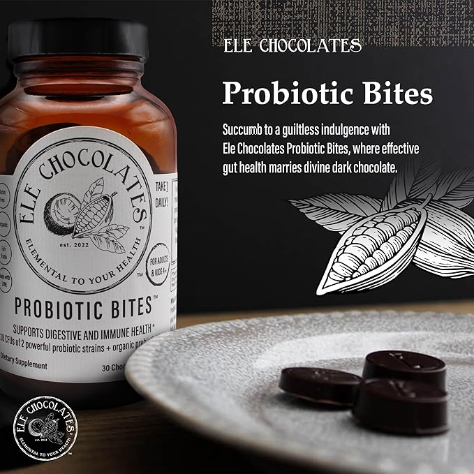 Dark Chocolate Daily Probiotic Supplement Bites 3 Billion CFUs for Digestive Gut Health Immune Support for Women Men and Kids 100% Natural and Organic Gluten-Free 2-Pack