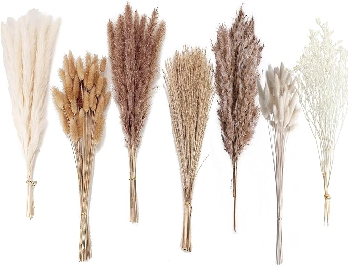 Dried Pampas Grass Decor 128PCS Pampas Grass with Bunny Tails Dried Flowers Reed Grass Bouquet for Wedding Boho Flowers Home Table Decor Rustic Farmhouse Party