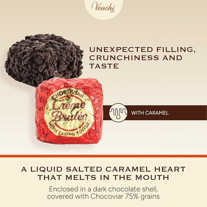 Venchi - Chocoviar Crème Brulée Chocolates Extra Dark Chocolate with Caramel Flavor Chocolate Candy Bulk Gluten Free 2.2 lb Bag