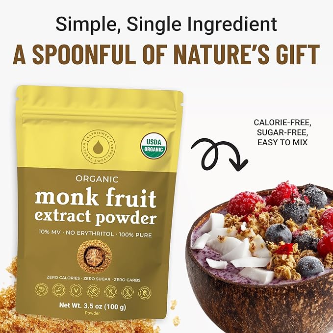 Organic Monk Fruit Extract Powder 3.5 oz Pure USDA Organic Monk Fruit Extract Sweetener with No Fillers Zero Calories Zero Carbs Keto &amp Paleo Friendly Sugar Substitute 322 Servings by Natri