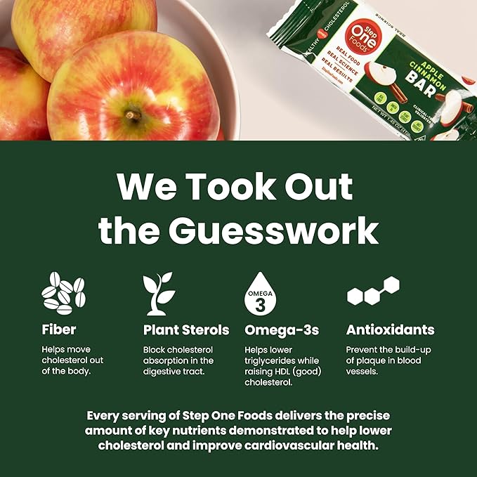 Step One Foods Apple Cinnamon Bars Heart Healthy Snack Plant Sterols Omega 3's and Dietary Fiber Gluten Free Non-GMO Vegan Fruit and Nut Granola Bars (12 Pack)