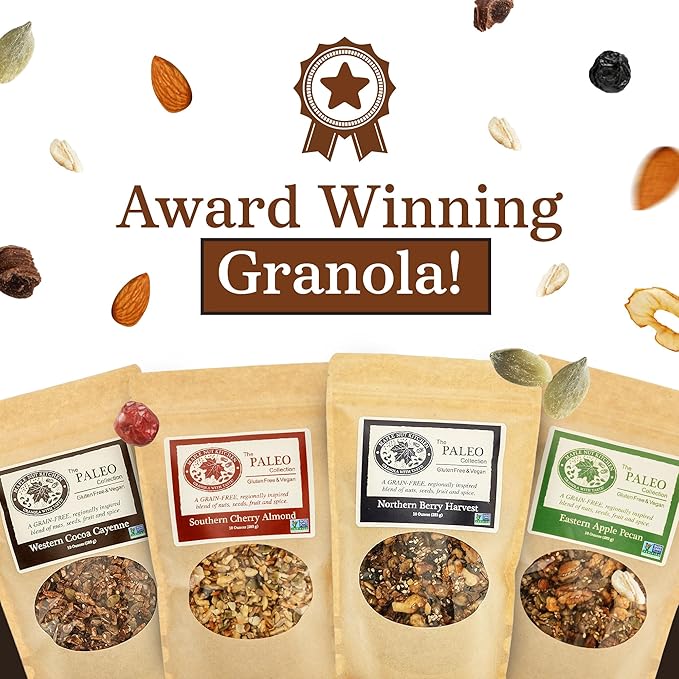 Maple Nut Kitchen Paleo Granola Variety Pack - High Protein Gluten-Free Vegan - Southern Cherry Almond Northern Berry Harvest Western Cocoa Cayenne Eastern Apple Pecan - 10 oz Each (The PALEO Col
