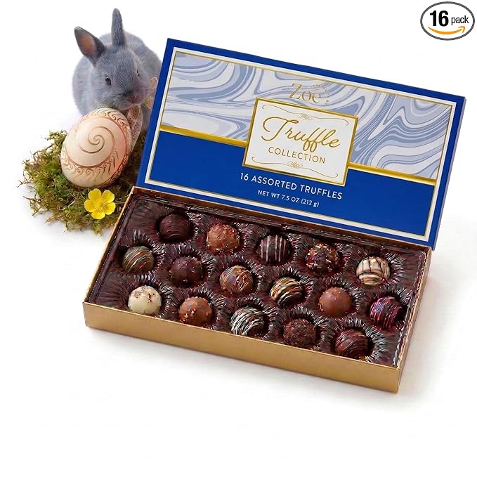 CRAVINGS BY ZOE Gourmet Chocolate Truffle Gift Box for Easter | 16 Count | Assorted Gourmet Milk &amp Dark Chocolate Candy Food Gift Basket Anniversary Birthday Get Well Holiday Thank You Men Wom