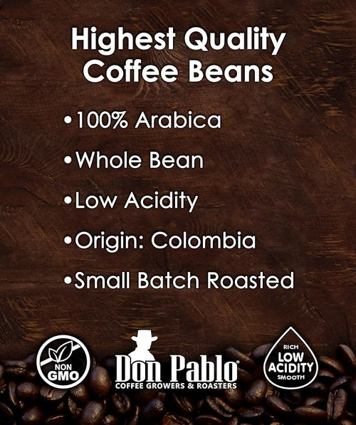 5LB Don Pablo Colombian Supremo - Whole Bean Arabica Coffee - Medium-Dark Roast - Low Acidity - 5 Pound (5 lb) Bag