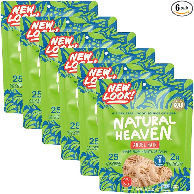 Natural Heaven Angel Hair Pasta Hearts of Palm 6-Pack – Naturally Rich in Potassium Low-Calorie Veggie Noodles Keto &amp Gluten-Free Food Vegan 9 Oz Ea
