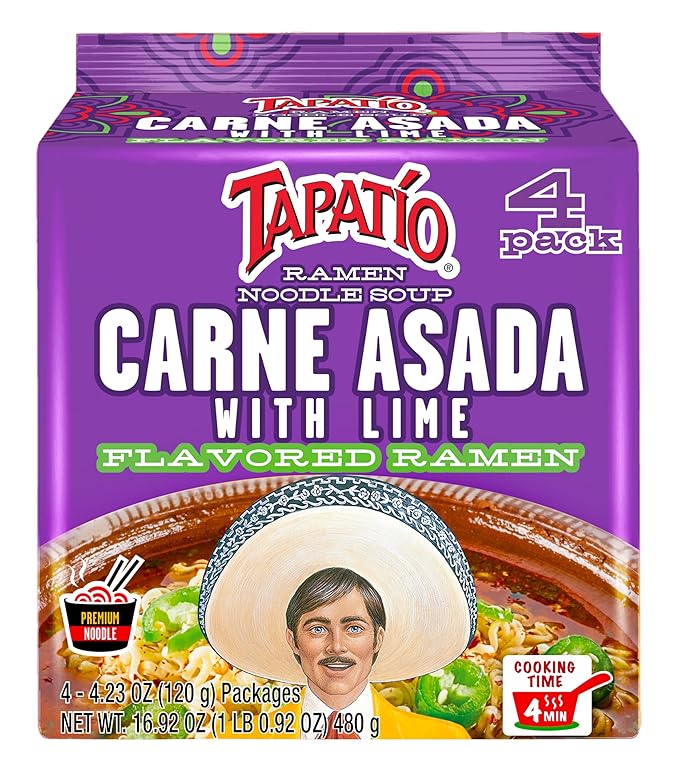 Tapatío Ramen Noodle Soup Carne Asada with Lime Flavored - Pouch 4.23 oz. (120g) Case of 16