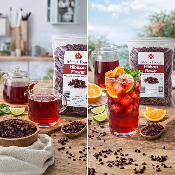 2lb Dried Whole Hibiscus Flowers and Petals Flor de Jamaica Sorrel Flower Zobo Flower perfect for Tea and Mexican Agua Fresca by Mecca Foods | perfect for Mexican Agua Fresca Tea Flor de Jamaica