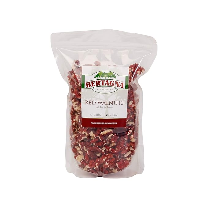 California Grown Red Walnuts 100% Natural Raw Shelled Halves and Pieces 1 Pound - Non-GMO Verified