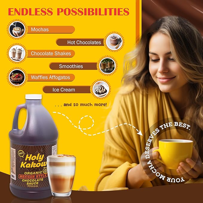 Holy Kakow Organic Chocolate Syrup - Mexican Style Chocolate Syrup Chocolate Sauce Organic Chocolate Sauce Add to Mochas Waffles &amp Ice Cream Real Food Ingredients Specific Flavor - 64oz