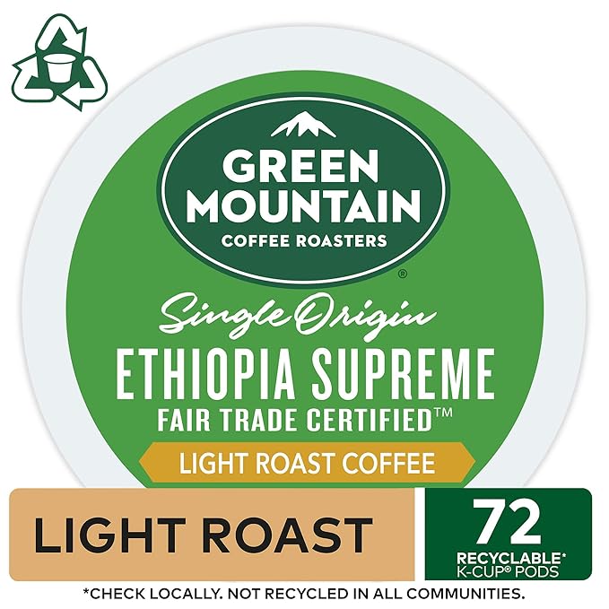 Green Mountain Coffee Ethiopia Supreme Keurig Single-Serve K Cup Pods Light Roast Coffee Ethiopia Supreme 72 Count