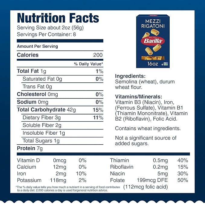 Barilla Mezzi Rigatoni Pasta 16 oz. Box (Pack of 12) - Non-GMO Pasta Made with Durum Wheat Semolina - Kosher Certified Pasta