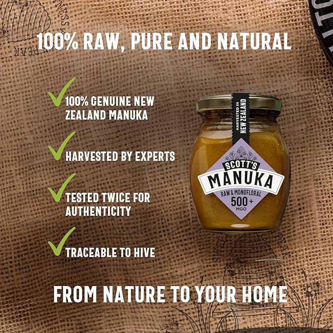Scott’s Honey Manuka Honey MGO500+ – Raw Natural Certified New Zealand Manuka Honey Lab Tested – 8 oz