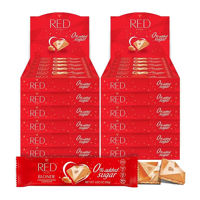 RED Delight®™ Blonde Caramelized White Chocolate 12 Count Box of Grab N Go Travel Size Bars (0.92 Ounces Each) (12 Boxes - Total of 144 Bars)