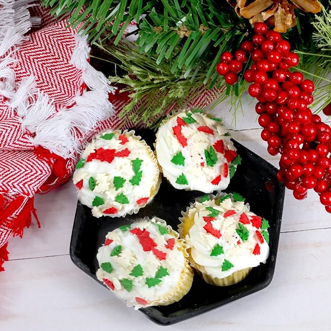 Christmas Sprinkles - 1.2 Pounds - Bulk Red and Green Tree Confetti - Holiday Sprinkles for Cookie Decorating - Christmas Jimmies for Gingerbread Cookies Baking Cupcakes