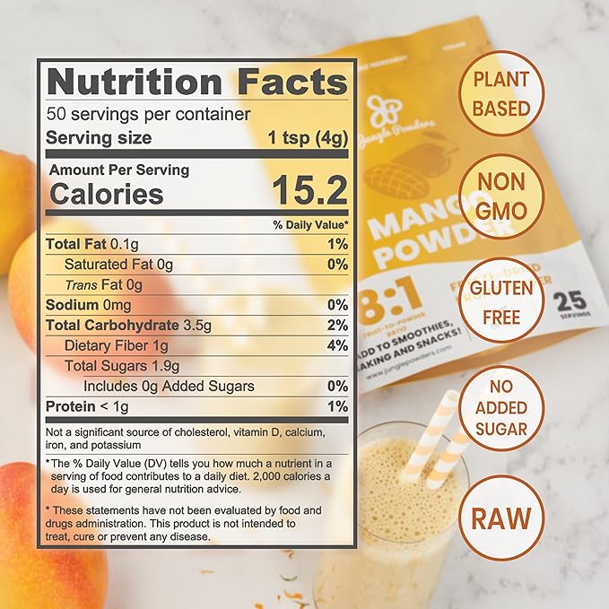 Jungle Powders Freeze Dried Mango Powder 7 Ounce Bag Mango Extract For Baking No Sugar Added Dry Mango Powder Juice Additive Free Mangoes Whole Fruit Dried Mango Juice For Smoothie Flavoring