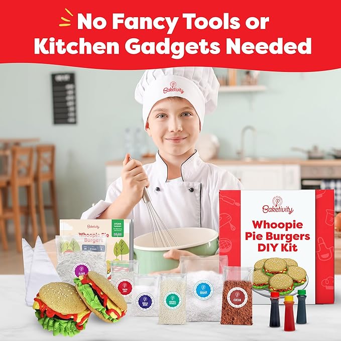 Baketivity Whoopie Pie Burgers Baking Kit for Kids Set - Real Cooking Set for Girls &amp Boys Ages 5-12 - Baking Kit with Premeasured Ingredients STEM Kit for Kids with Instructions