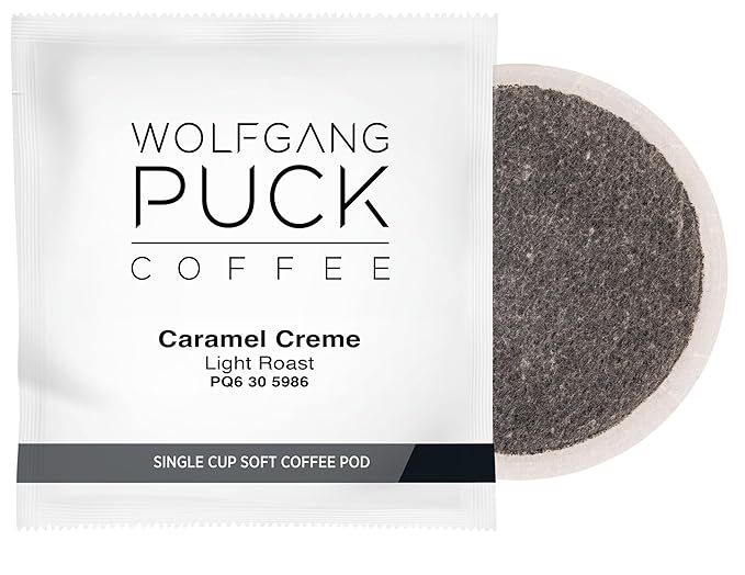 Wolfgang Puck Coffee Caramel Creme 9.5 Gram soft Pods 18 Count (Pack of 3)