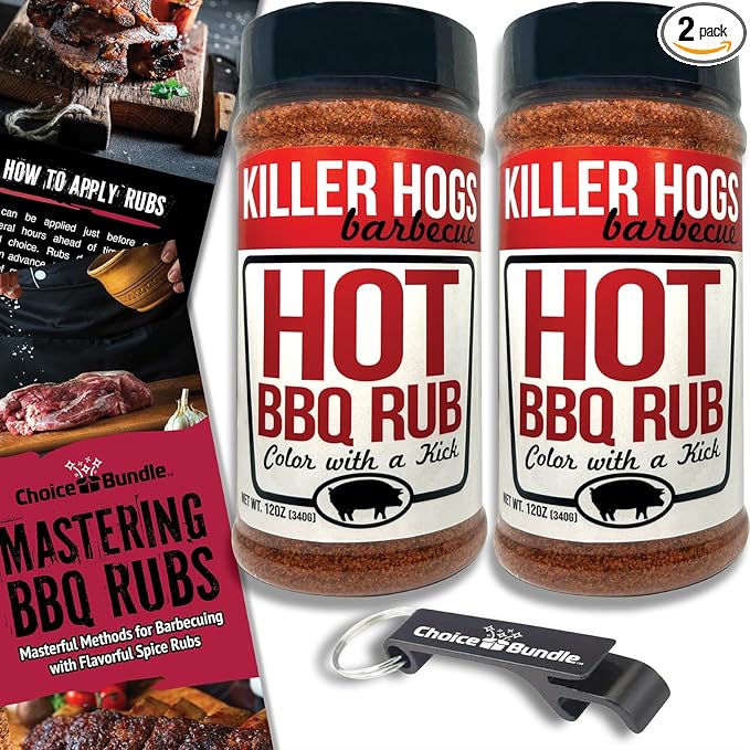 Killer Hogs Hot BBQ Rub Premium Barbecue Rub &amp Seasoning 2 pk (24 oz) + Guide &amp Bottle Opener (4 Items)!