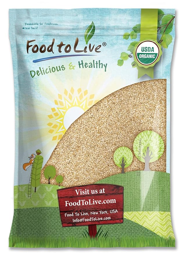 Food to Live Organic Unhulled Sesame Seeds 8 Pounds — Non-GMO Whole Natural Raw White Sesame Seeds Kosher Vegan Bulk Rich in Dietary Fiber Protein &amp Iron. Crunchy Texture. Great for Baking