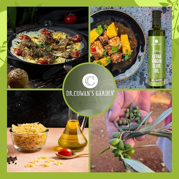 Dr. Cowan’s Garden 300+ Polyphenol Greek Extra Virgin Olive Oil - Single Estate Extra Virgin Olive Oil with Highest Polyphenols Sourced from Koroneiki Trees Phase 2 Organic Cold-Pressed 16.9 FL Oz