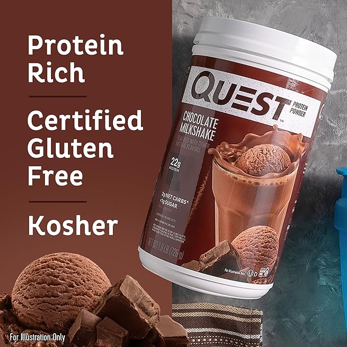 Quest Nutrition Chocolate Milkshake Protein Powder 22g Protein 2g Net Carbs 1g Sugar Low Carb Gluten Free 1.6 Pound 24 Servings