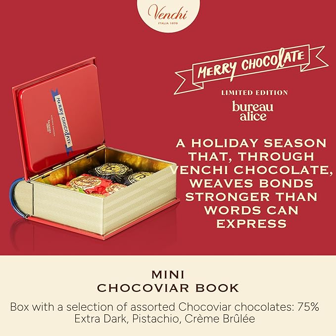 Venchi - Mini Christmas Book with Assorted Chocoviar Gift Box with 6 Chocoviar Chocolates Limited Edition Gluten-Free No Colourings or Preservatives Gift Idea