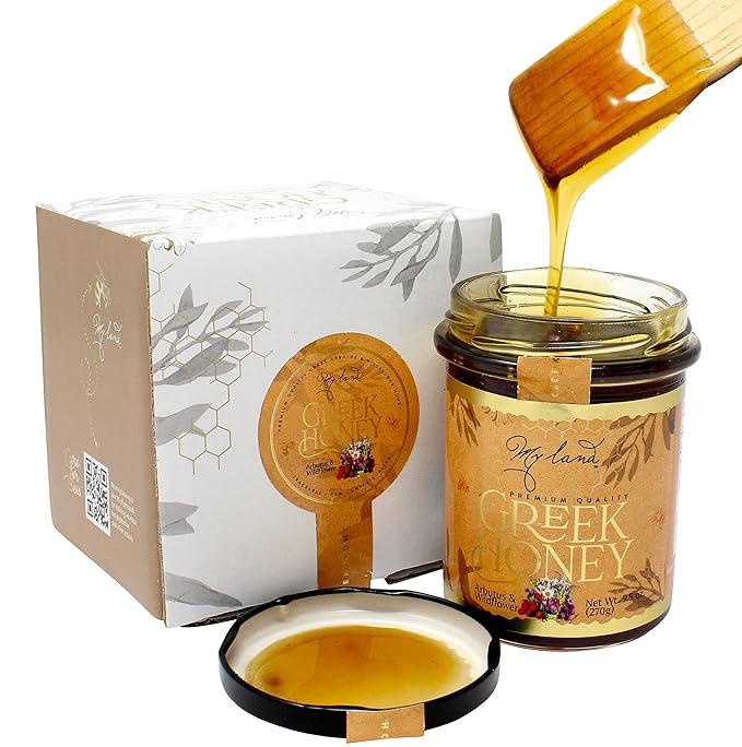 MY LAND Arbutus and Wildflower Greek Natural Raw Honey Unfiltered (9.5 Ounce (Pack of 2))