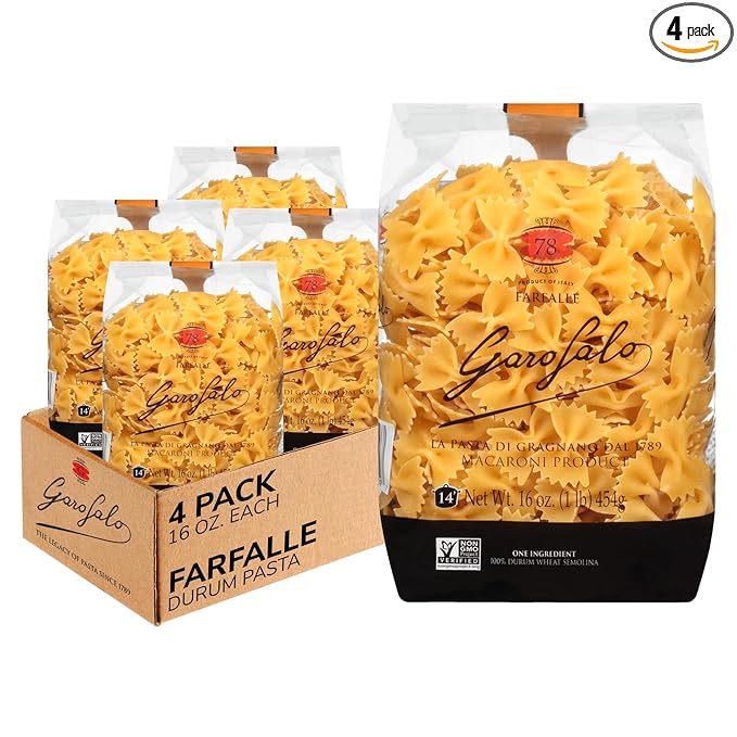 Garofalo - Premium Durum Wheat Semolina Farfalle Pasta Italian Made Bronze-Drawn Al-Dente One-Ingredient Pasta (4 pack)