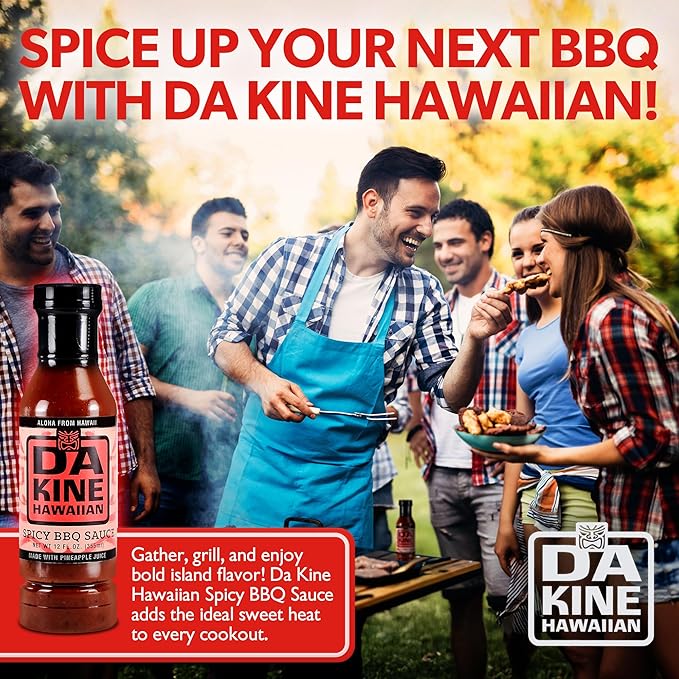 Da Kine Hawaiian Spicy BBQ Sauce Premium Gourmet Barbecue Sauce Made in Small Batches Gluten-Free BBQ Sauce for Meat Fish and Vegetables - Spicy (3 Pack)